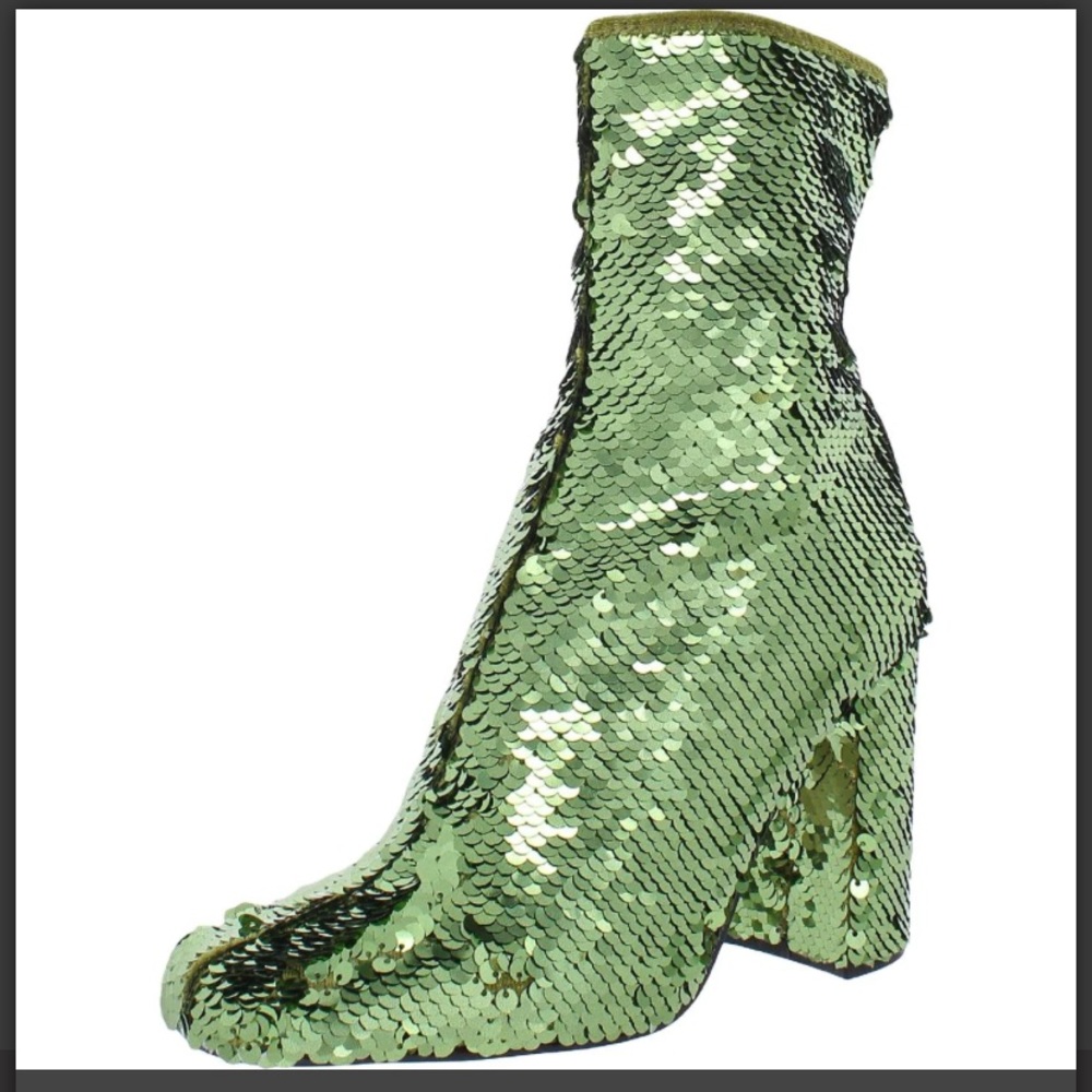 Steve Madden Womens Lynden Sequined Square Toe Mid-Calf Boots